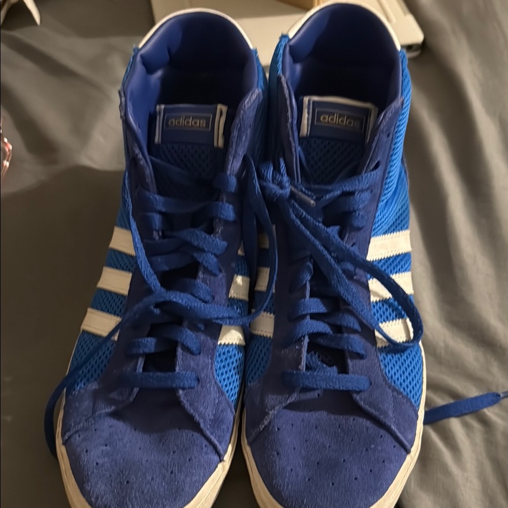 Adidas Blue and White High-Top Sneakers